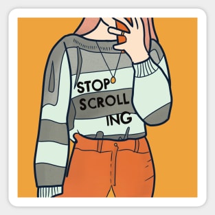 Stop Scrolling Fashion Girl Social Media Addict Sticker